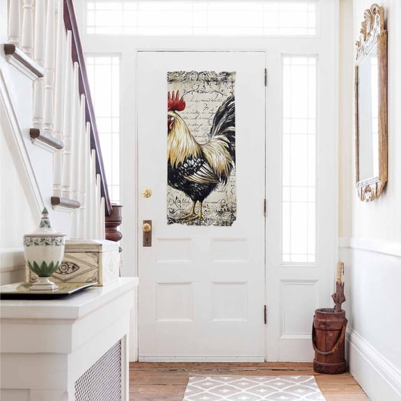Black White Vintage Rooster Door Curtains for Door Window, French Sidelight Front Back Door Curtains With Tieback, Watercolor Farmhouse Animals Kitchen Rod Pocket Drapes Panel, 25"x40"