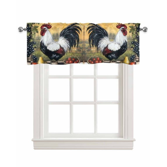 Black White Vintage Rooster Kitchen Valances for Windows Farmhouse Linen Window Valance Curtain for Living Room Window Treatment Pastoral Animals Watercolor Valance Rod Pocket Topper, 42 x 18 Inch