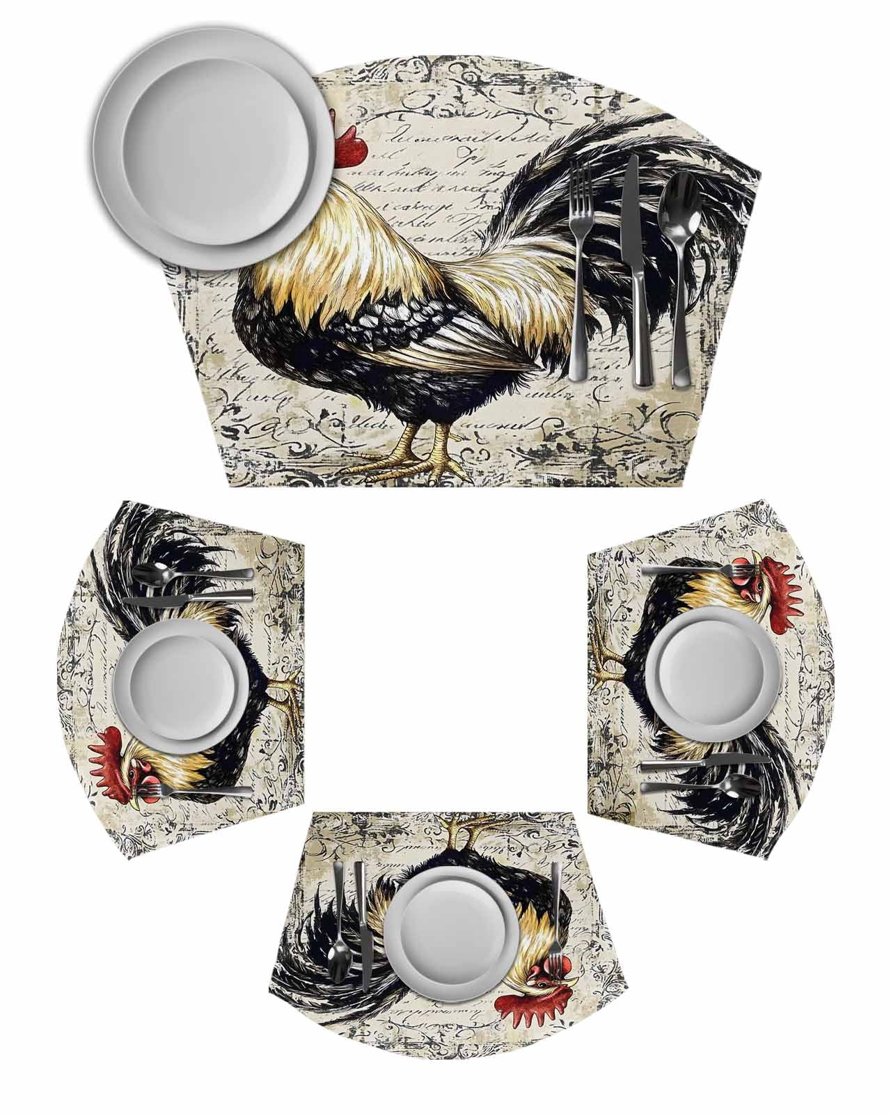 Black White Vintage Rooster Round Table Placemats Set of 4 Wedge ...
