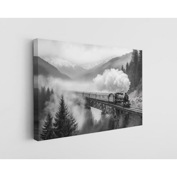 Black and White Vintage Steam Train Canvas Wall Art - High-Quality Historic Print - Handcrafted Industrial Decor - Modern Wall Art - Gift for Home or Office