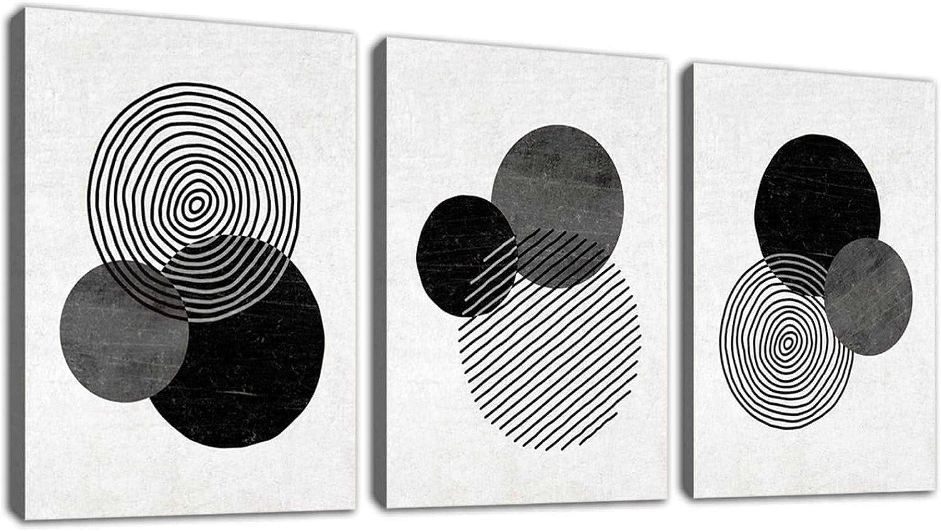 Black and White Wall Art Canvas Set Mid Century Boho Pictures Modern Geometric Lines Rounds Wall Decor Minimalist Bohemian Abstract Painting Artwork for Living Room Bedroom Office 12"x16"x3Pc