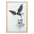 thumbnail image 1 of Black and White Wall Art with Frame, Hummingbird with Hearts Tail and Swirled Feathers Monochrome Animal, Printed Fabric Poster for Bathroom Living Room, 23" x 35", Black and White, by Ambesonne, 1 of 2