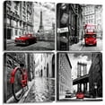 thumbnail image 1 of Black and White Wall Art for Living Room Red Wall Decor Paris Themed Bedroom Bathroom Pictures London Eiffel Tower Landscape Canvas Artwork New York City Art Painting Office Home Decorations 12×12" 4, 1 of 6