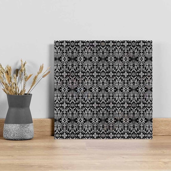 Black and White Wall Art Painting on Canvas, Modern Moroccan Geometric Abstract Art Canvas Art Home Prints Wall Art Framed Modern Artwork for Living Room Bedroom Wall Decor 16x16in