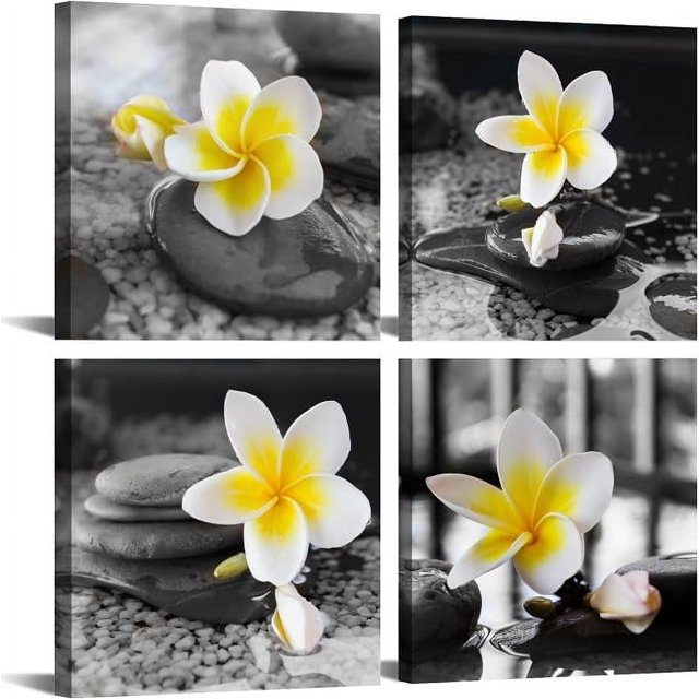 Black and White Wall Art Yellow Gray Bathroom Decorations Stone Zen