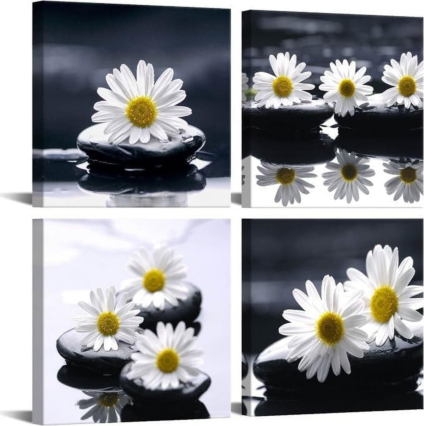Black and White Wall Art Zen Décor Canvas Print Daisy Poster Painting