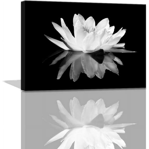 Black and White Wall Art for bathroom Lotus Flower Canvas Wall Pictures Simple Life Floral Blossom Pictures Prints on Canvas Wall Decoration for Bedroom Dorm Decors for College Girls 12x16inch