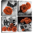 thumbnail image 1 of Black and White Wall Decor Orange Wall Art Flower Canvas Pictures Bedroom Living Room Home Decoration 4Pcs/Sets 14×14" Large Floral Posters Rose Prints Paintings Bathroom Salon Office Modern Artwork, 1 of 6