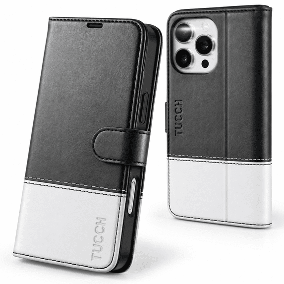 Black & White Wallet Phone Case for 16 Pro Max 6.9 Inch with 4 Card ...