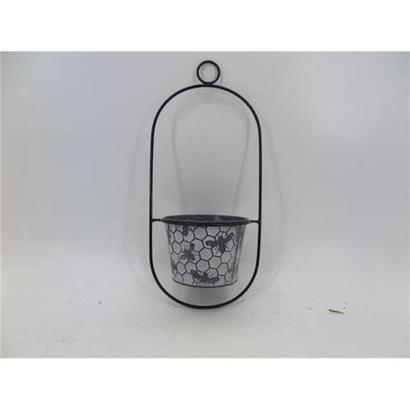 Black, White Washed Silver Pot with Bee & Honeycomb Pattern Wall Planter