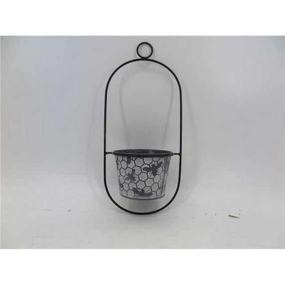 Black, White Washed Silver Pot with Bee & Honeycomb Pattern Wall Planter