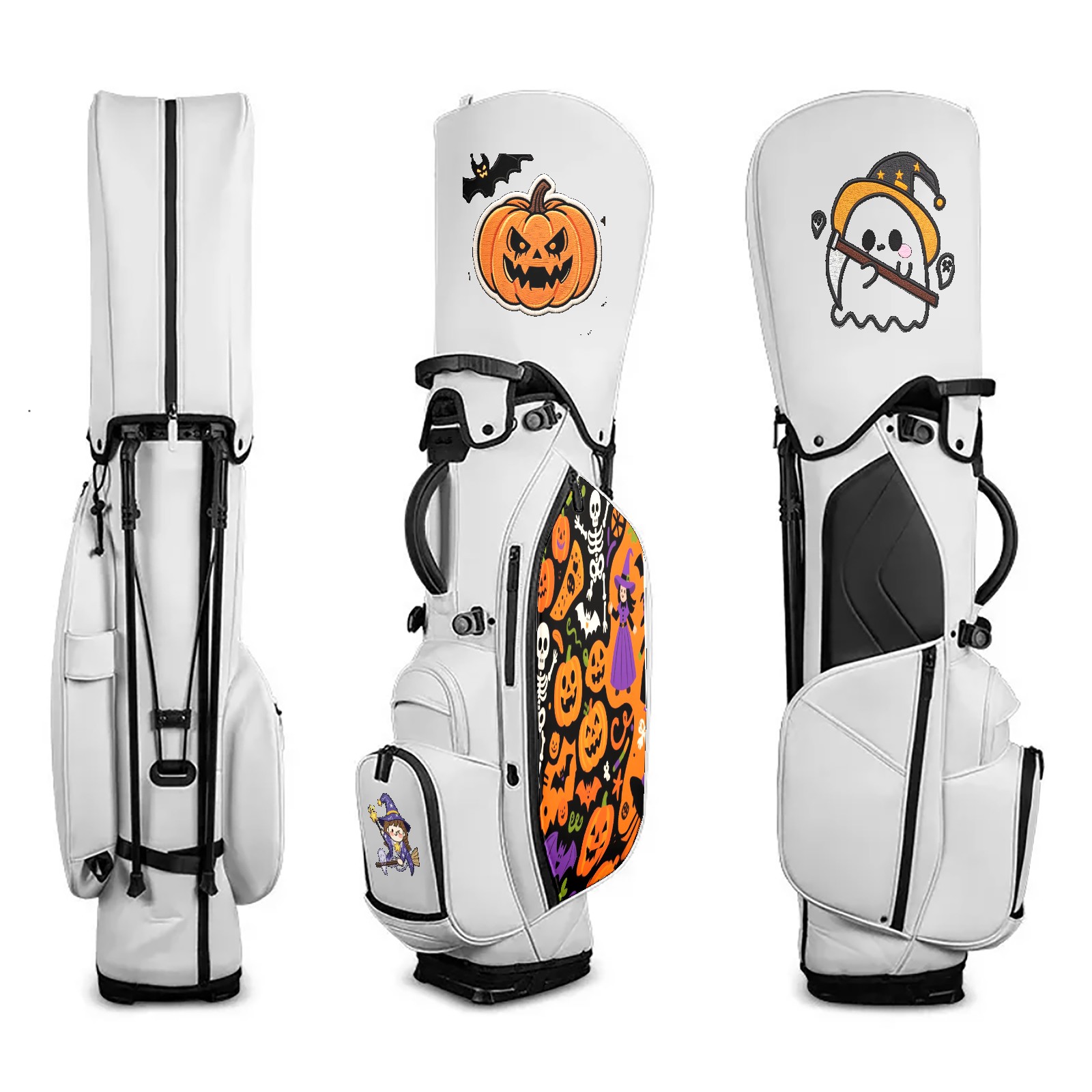 Black White Waterproof Durable Leather Golf Stand Bag 14 Ways Divider Large Capacity & Adjustable Shoulder Straps Golf Club Bag for Men and Women Pumkin