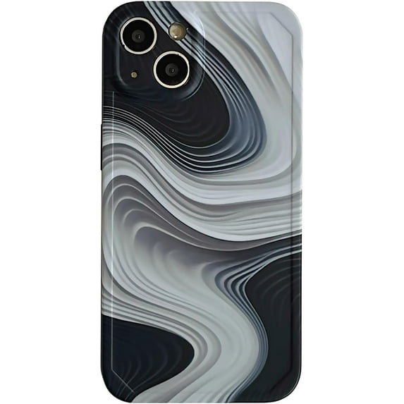 Black White Wave Aesthetic Phone Case Compatible with iPhone 14 Pro,Retro Trendy Wavy Art Print Slim Soft Full Camera Lens Protective Girls Women IMD Cover for iPhone14pro 6.1in