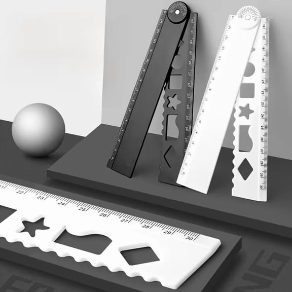 Black White Wave Edge Folding Ruler 15/30cm Transparent Measuring Tool for Art