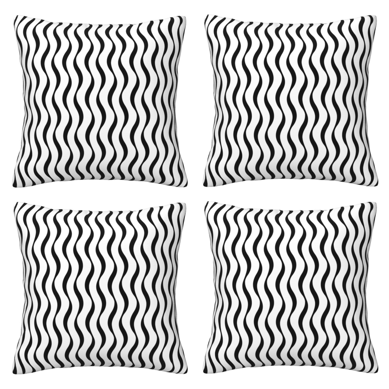 Black White Wave Pattern Decorative Throw Pillow Covers 4 Packs, Pillow