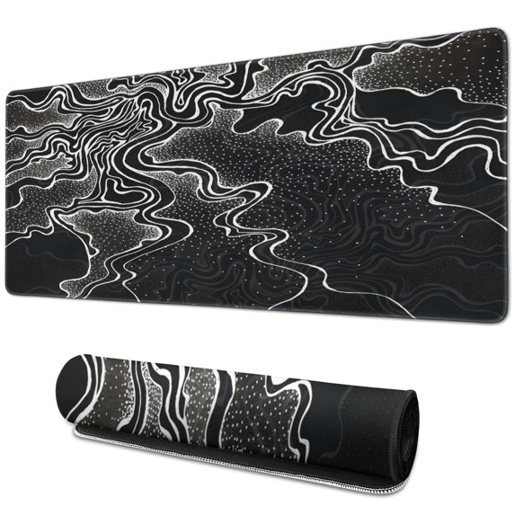 Black and White Waves mouse Padswaterproofno Slip for Office Home Work GamingmousepadsRubber Base Mousepad with Stitched Edges 31.5x11.8inches