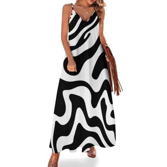 Black White Wavy Abstract Design Sleeveless Dress Dresses Women Summer Women's Summer Clothing
