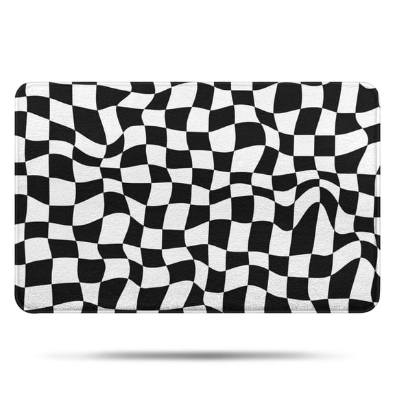 Black and White Wavy Checkerboard Pattern Bathroom Rugs Mat,Non Slip Microfiber Bathroom Rug,Rubber Backing,Soft Bathroom Mats for Bathroom Floor,Tub and Shower,17x27in(43x68cm)