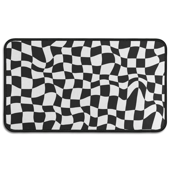 Black and White Wavy Checkerboard Pattern Door Rugs,Washable Non Slip Door Mats Indoor,Decorative Door Mats,Entry Mat Indoor for Entrance,Bedroom,Kitchen,Bathroom,30"x17"
