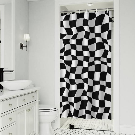 Black and White Wavy Checkerboard Pattern Shower Curtain 36"x72" ,Bathroom Decorative Shower Curtains Set with 12 Hooks,Modern Waterproof Washable Shower Curtain