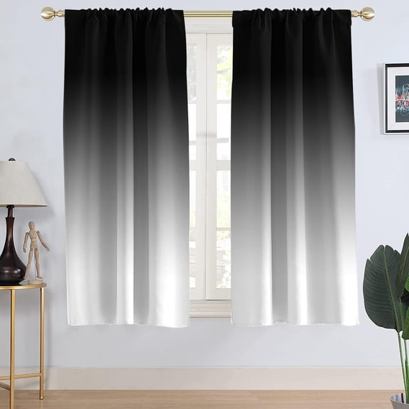 Black and White Window Curtain Grey Gray Ombre Goth Gothic Mens Cool Dark Silver Modern Aesthetic Art Living Room Bedroom Drapes Treatment Fabric 1 Pair Home Decor, 42" W x 63" L, Gradient