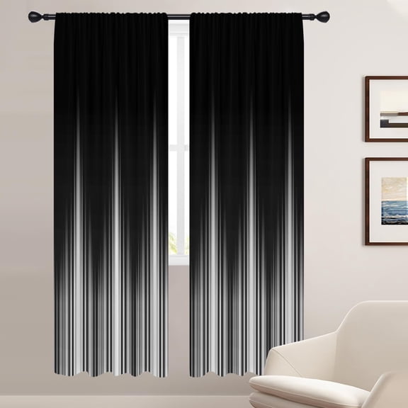 Black White Window Curtains for Bedroom 42 x 84 Inch Rod Pocket Long Ombre Silver Goth Stripe Boho Pattern Gradient Simple Design Living Room Treatment Set of 2 Curtain Panels Drapes Drapes