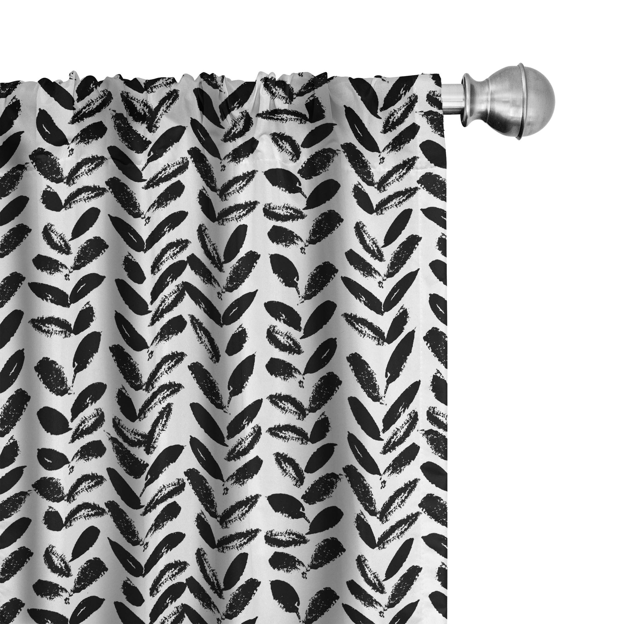Black and White Window Curtains Pack of 2, Modern Grunge Botany Motif