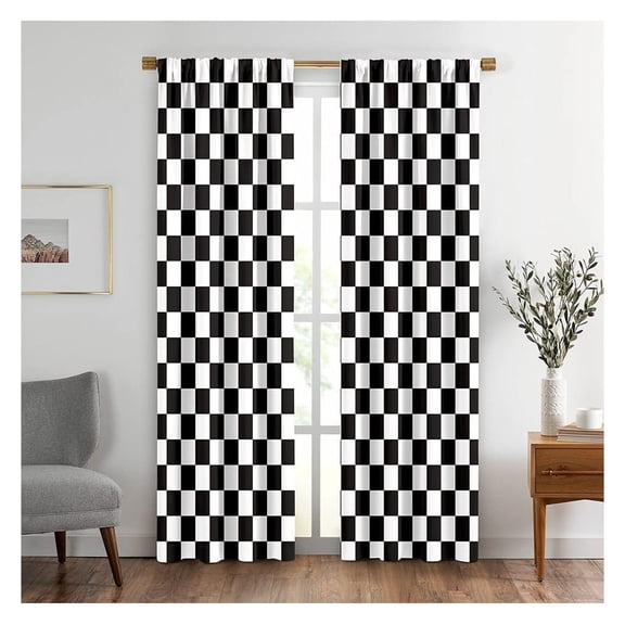Black and White Window Drapes Curtain Racing Race Car Line Rod Pocket Drapes Curtain for Living Room Home Decor 52x84 Inches 2 Panels 104"W x 84"L (Pack of 2)