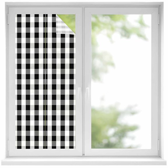 Black White Window Privacy Film Grey Buffalo Plaid Texture Decorative Glass Window Film UV Blocking Static Cling Non-Adhesive Sticker Covering for Home Door 17.7 x 39.3 inches