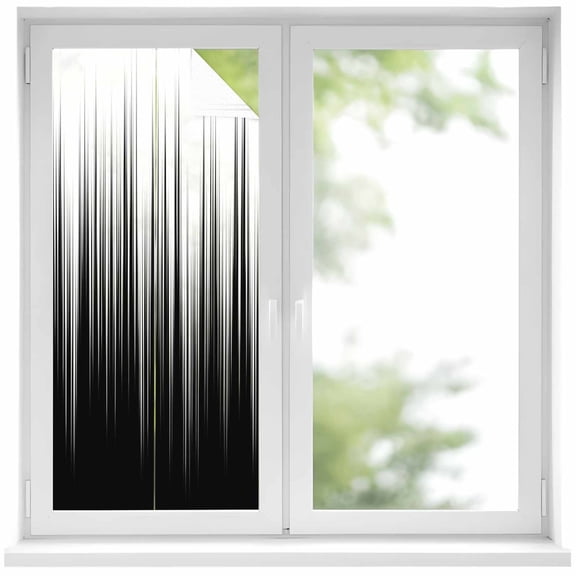 Black White Window Privacy Film, Modern Geometric Abstract Gradient Striped Static Cling UV Sun Blocking Heat Control Window Tint Day and Night, Non-Adhesive One Way Privacy Cover 17.7''x39.3''