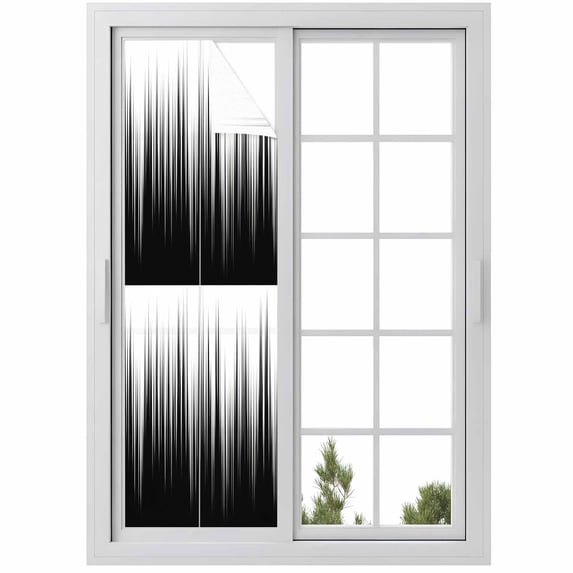 Black White Window Privacy Film, Modern Geometric Abstract Gradient Striped Static Cling UV Sun Blocking Heat Control Window Tint Day and Night, Non-Adhesive One Way Privacy Cover 17.7''x78.7''