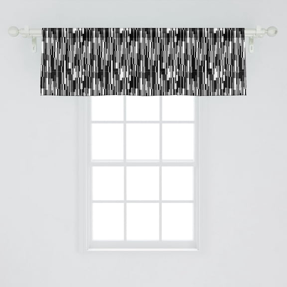Black and White Window Valance, Barcode Pattern Abstraction Vertical Stripes in Grayscale Colors, Rod Pocket Curtain Valances for Kitchen Bedroom, 54" X 18", Black Grey White