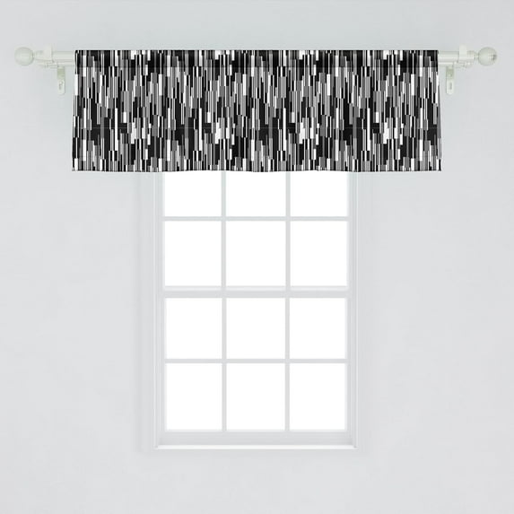Black and White Window Valance, Barcode Pattern Abstraction Vertical Stripes in Grayscale Colors, Rod Pocket Curtain Valances for Kitchen Bedroom, 54" X 18", Black Grey White