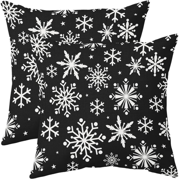 Black White Winter Snowflakes Pillow Covers 20x20 Set of 2 Christmas Print Decorative Throw Pillows Outdoor Farmhouse Xmas Holiday Seasnoal Pillowcases Cushion Case Decor for Home Sofa Couch Bed