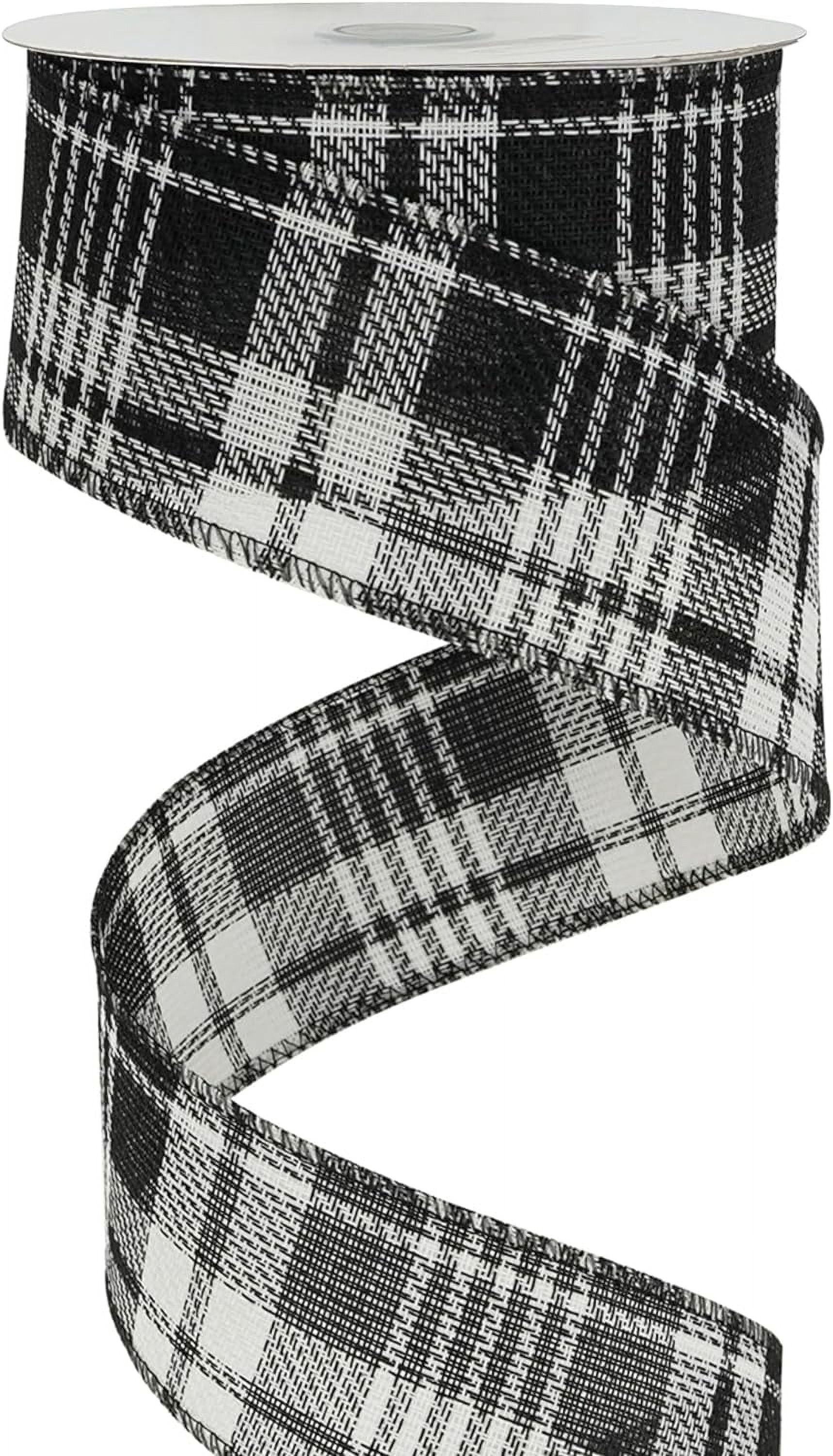 Black and White Wired Ribbon 2.5 Inch Christmas Plaid Ribbon 25 Yards Buffalo Plaid Ribbon Bulk Black and White Gingham Ribbon Checkered Ribbon Black and White Ribbon for Christmas Tree