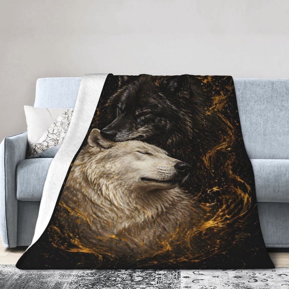 Black White Wolf Couple Blanket Gift Throw Blanket Gift for Wolf Lovers Mystical Wildlife Home Decor 50x40