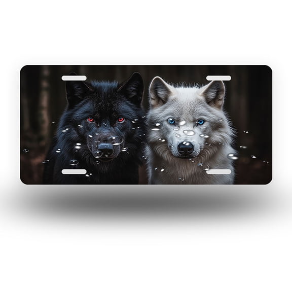 Black and White Wolf Front License Plate,Metal License Plate,Funny Standard Plates Personalized Novelty Decorative For Men/Women/Boys/Girls Car 6×12 Inch