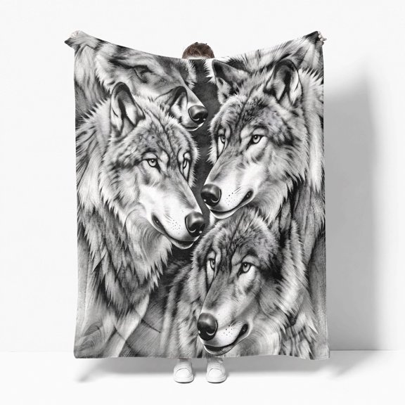 Black White Wolf Pack, Flannel Fleece Throw Blanket, Soft Cozy Plush Lightweight Warm, All-Season Decorative, Couch Sofa Bed Throw, Cozy Gift for Bedroom Living Room Office Travel
