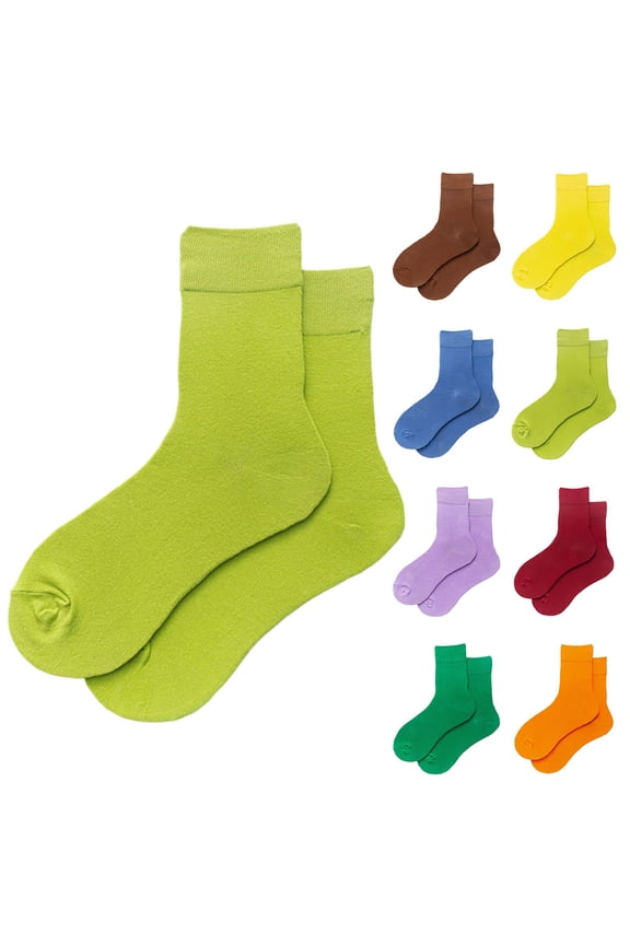 Black White Women's Mid Calf Solid Color Candy Colored Puffy Socks Women's Instagram Colorful Mid Calf Socks Sports Purple One Size