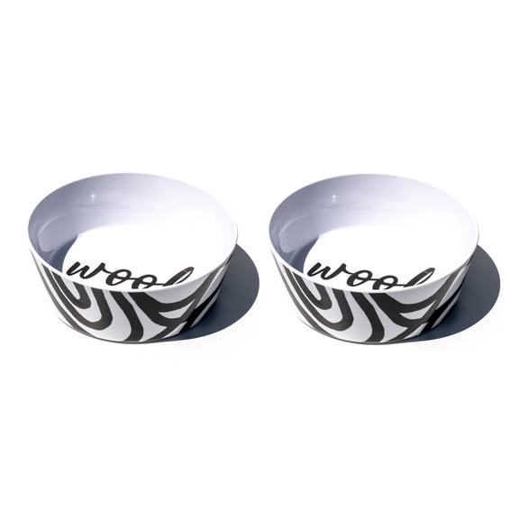 Black & White Woof Lines Melamine Pet Bowl - Large - 5 Cups - Black - Set of 2