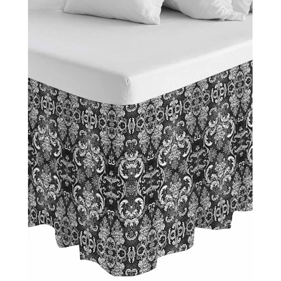 Black and White Wrap Around Bed Skirts for Queen Bed 18" Drop,Bed Skirt with Adjustable Elastic Belt Dust Ruffle Bed Valance for Bedroom Hotel Modern Luxurious Geometric Abstract Art Bed Frame Cover