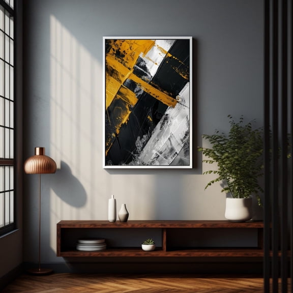 Black White Yellow Modern Geometric Wall Decor Unframed Paper Print