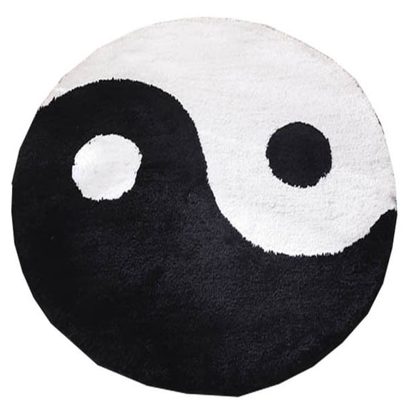 Black White Yin Yang Round Area Rug, Non-Slip Polyester Floor Mat, 19.69x19.69inch