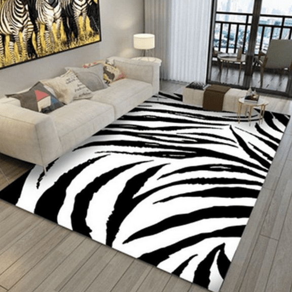 Black And White Zebra Area Rugs, Modern Abstract Art Rug, Irregular Striped Carpet, Zebra Print Washable Rug Ideal For Room Sofa Living Room Rug Bedroom Home Decor 5' x 7'