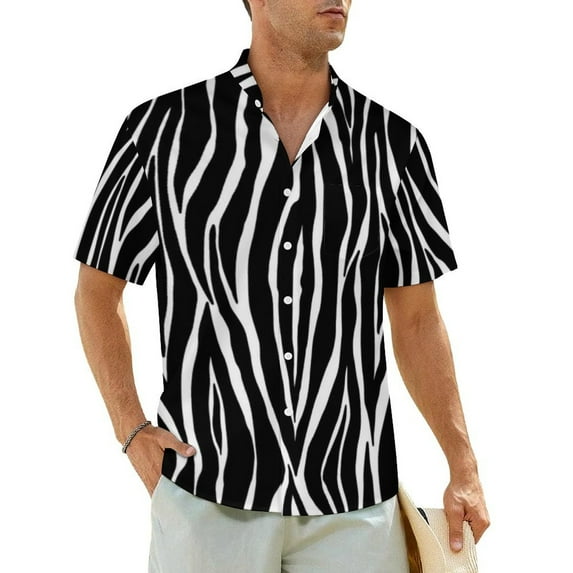 Black White Zebra Beach Shirt Animal Print Hawaii Casual Shirts Men Retro Blouses Short Sl