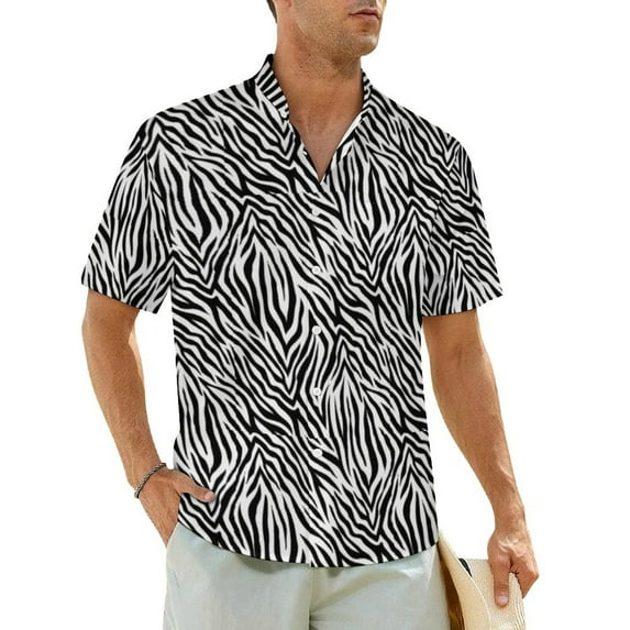 Zebra Print Summer Shirt For Mens Vacation Black and Red Stripes Casual Shirts Short Sleev