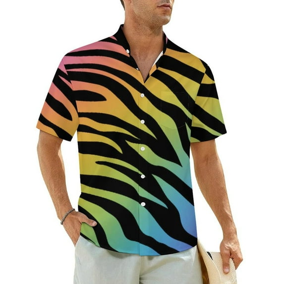 Black White Zebra Beach Shirt Animal Print Hawaii Casual Shirts Men Retro Blouses Short Sl