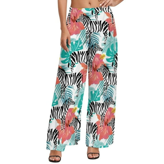 Black White Zebra Pants Female Animal Print High Waisted Casual Print Straight Wide Leg Pants Summer Oversize Beach Trousers