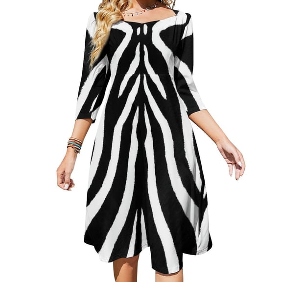 Black White Zebra Striped Pattern Womens Summer Dress Tie Back A Line Flare Dress