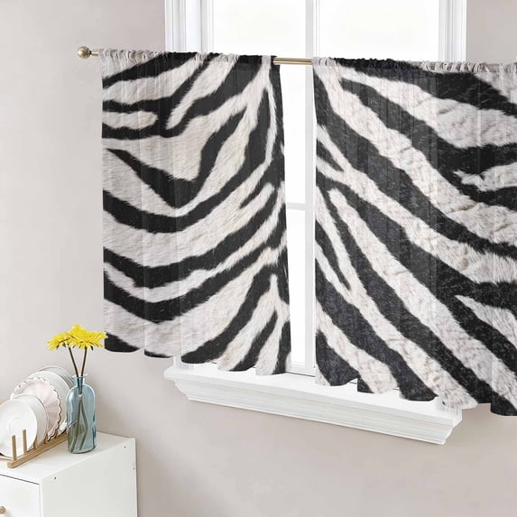 Black White Zebras Sheer Curtains 45 Inch Length 2 Panels Set - Light Filtering Window Treatments, Vintage Abstract Art Rod Pocket Semi Curtains for Living Room/Bedroom/Kitchen Décor, 104"W x 45"L